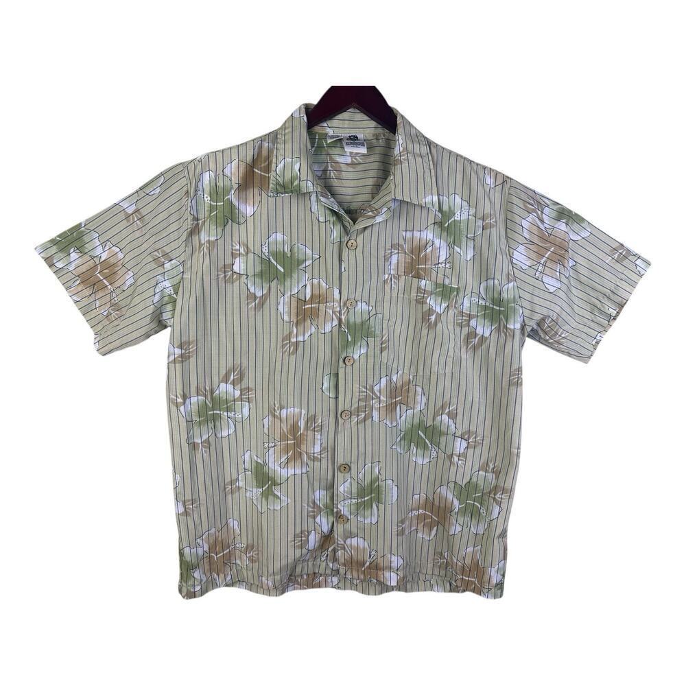Kennington California Mens Hawaiian Shirt Large Tan Floral Camp Club Vintage